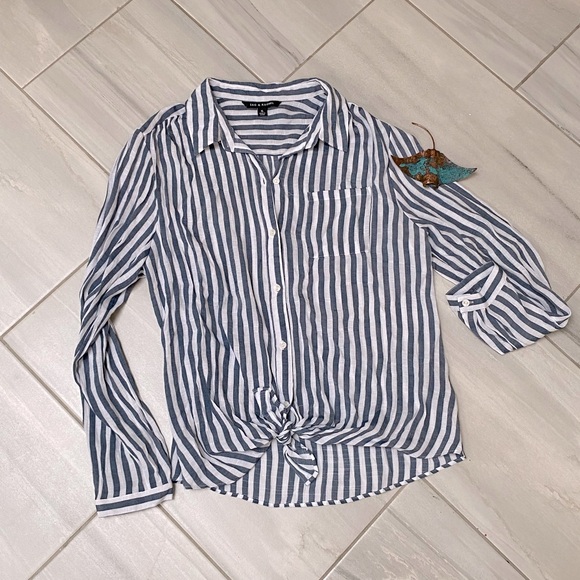 Zac & Rachel tie front linen blend striped button down shirt ๐ Size XL - Picture 3 of 4